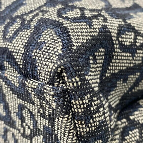 Auth DIOR/ChristianDior Trotteur Navy Dark Navy Cream Jacquard Leather Tote Bag - Picture 8 of 16